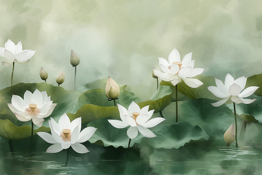 Grupo de flores blancas y hojas verdes