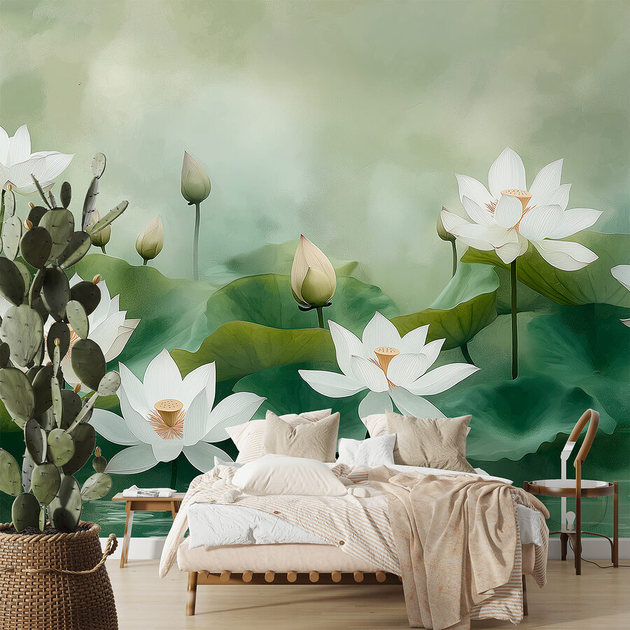 Grupo de flores blancas y hojas verdes