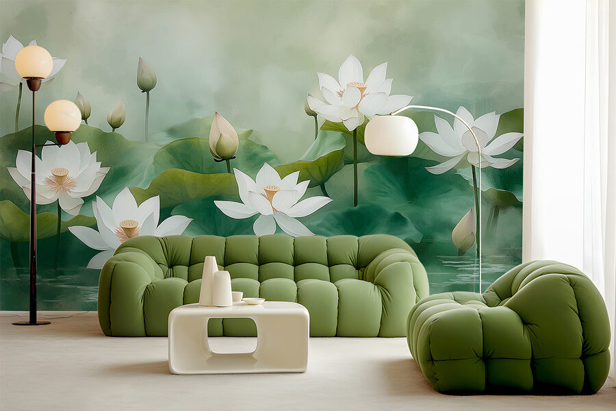 Grupo de flores blancas y hojas verdes