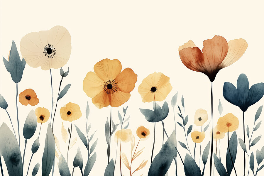Grupo de flores con hojas