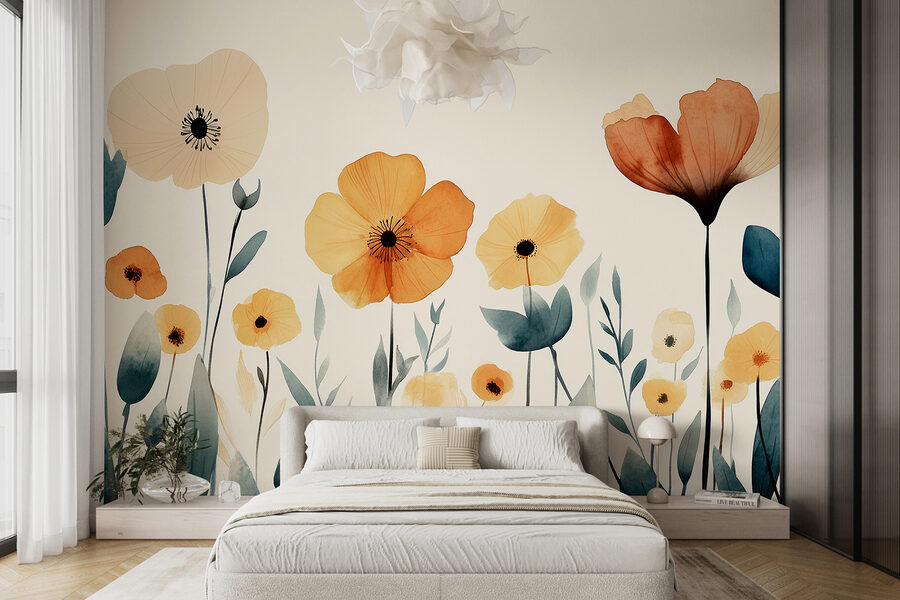 Grupo de flores con hojas