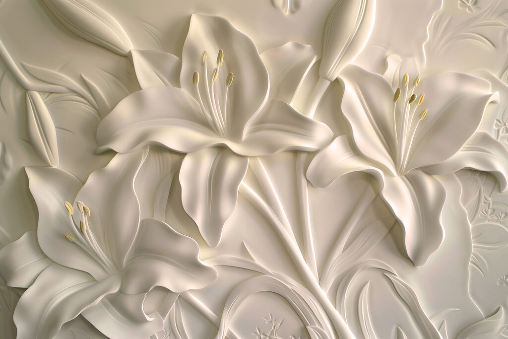Tallado de flores blancas en una pared Tallado de flores blancas en una pared