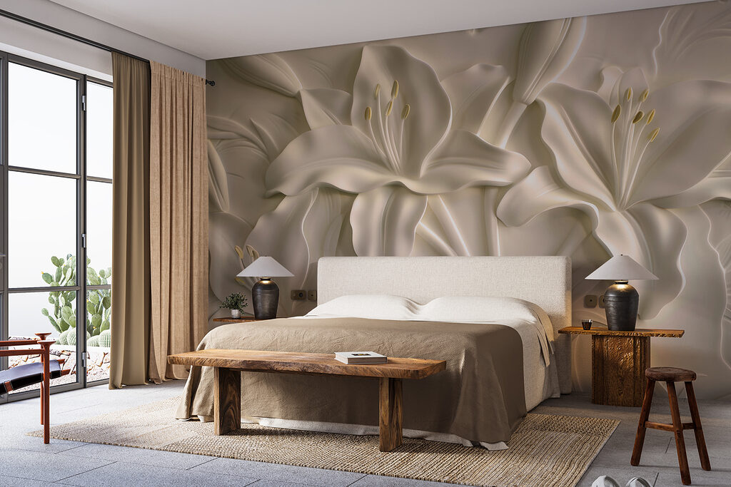 White flower carving on a wall