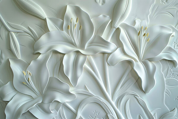 Tallado de flores blancas en una pared Tallado de flores blancas en una pared