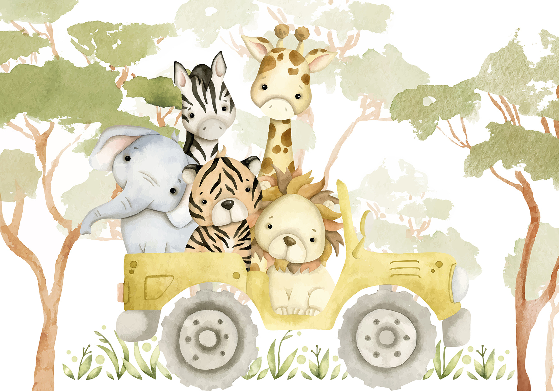 Group of animals in a yellow truck Group of animals in a yellow truck