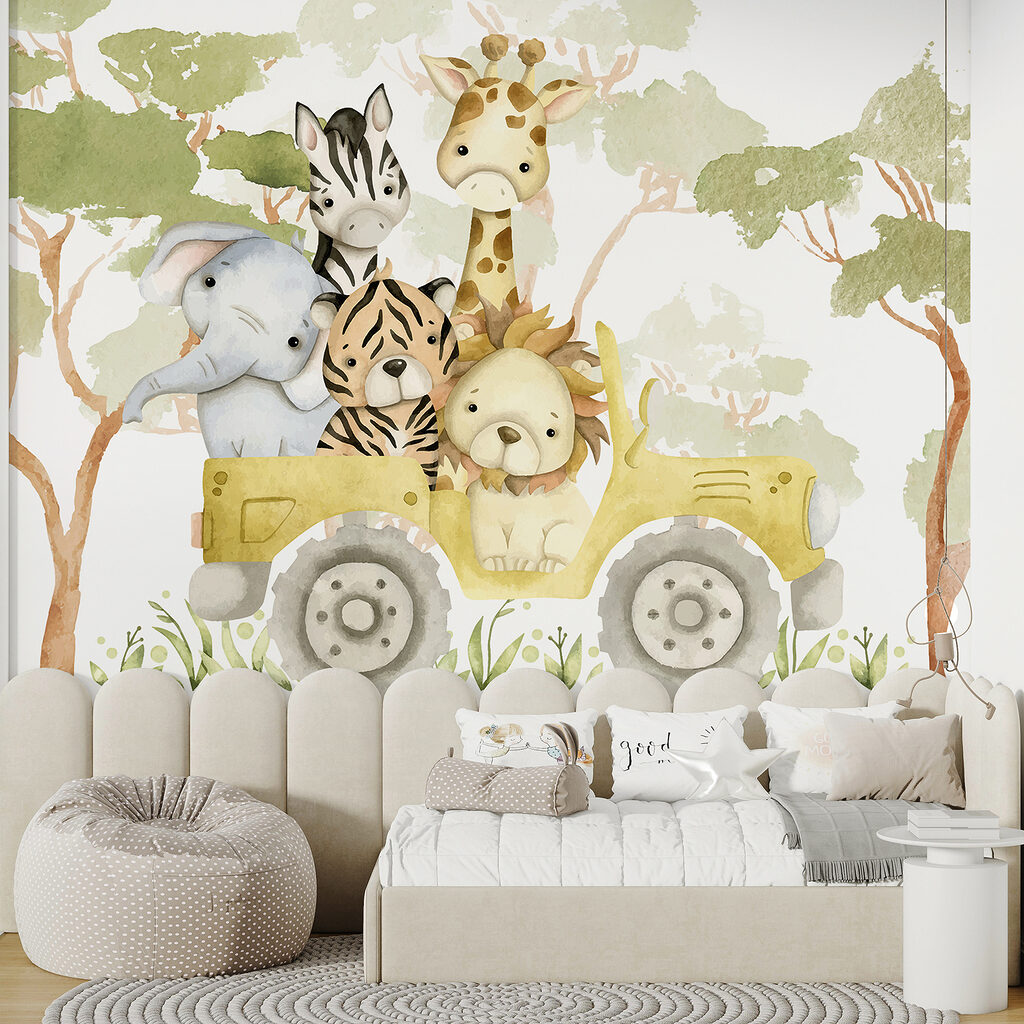 Group of animals in a yellow truck Group of animals in a yellow truck