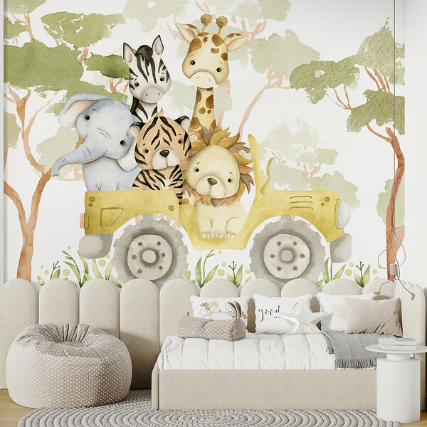 Group of animals in a yellow truck Group of animals in a yellow truck