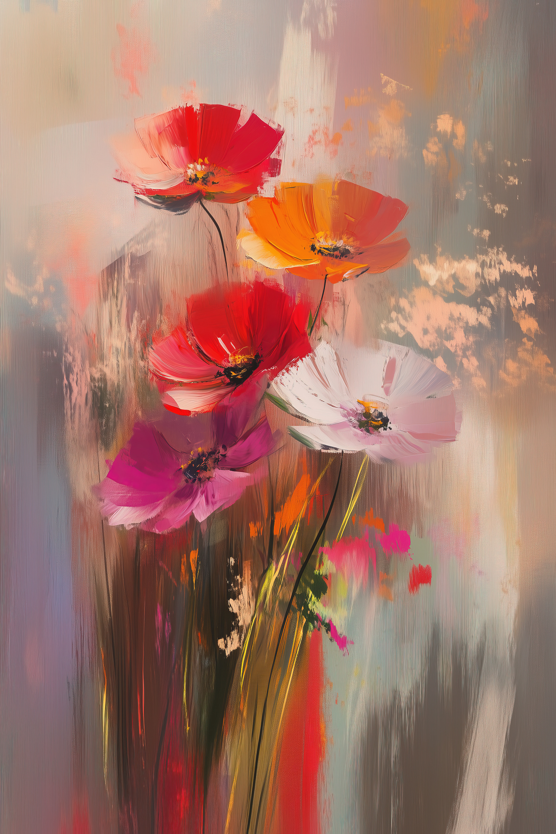 Painting of flowers on a glass surface Painting of flowers on a glass surface