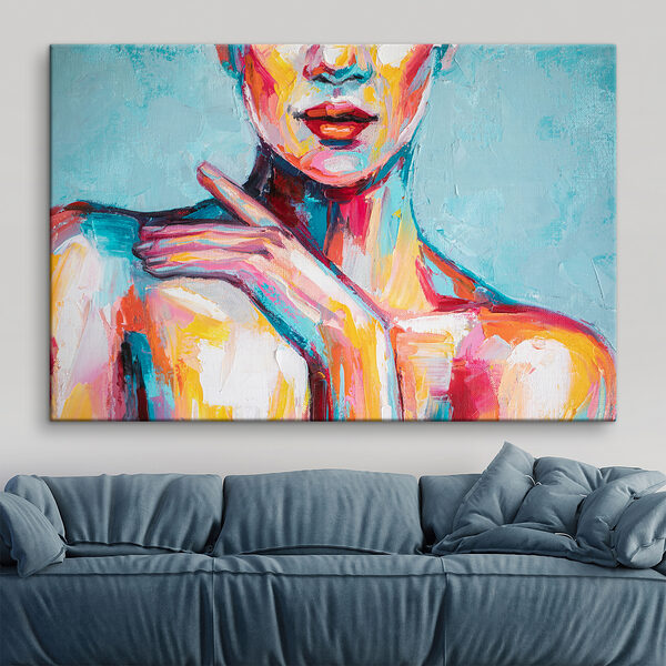 Painting of a woman with her hand on her shoulder Painting of a woman with her hand on her shoulder