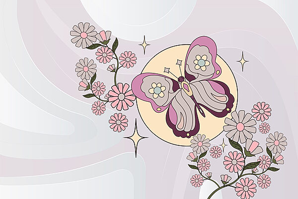 Butterfly and flowers on a white background