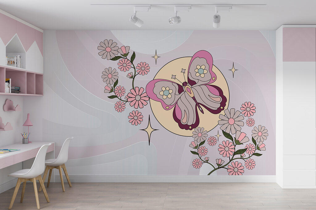 Butterfly and flowers on a white background
