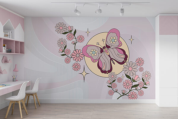 Butterfly and flowers on a white background