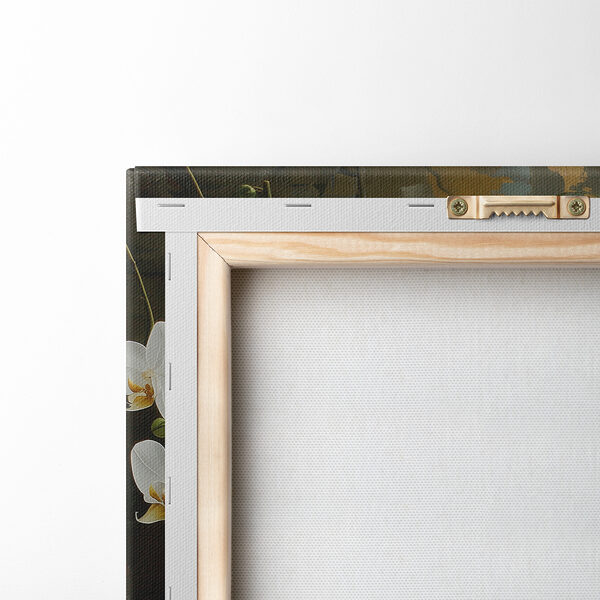 Painting of white flowers and green leaves on a bamboo surface Painting of white flowers and green leaves on a bamboo surface