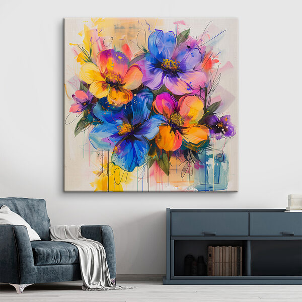 Painting of flowers on a white surface Painting of flowers on a white surface