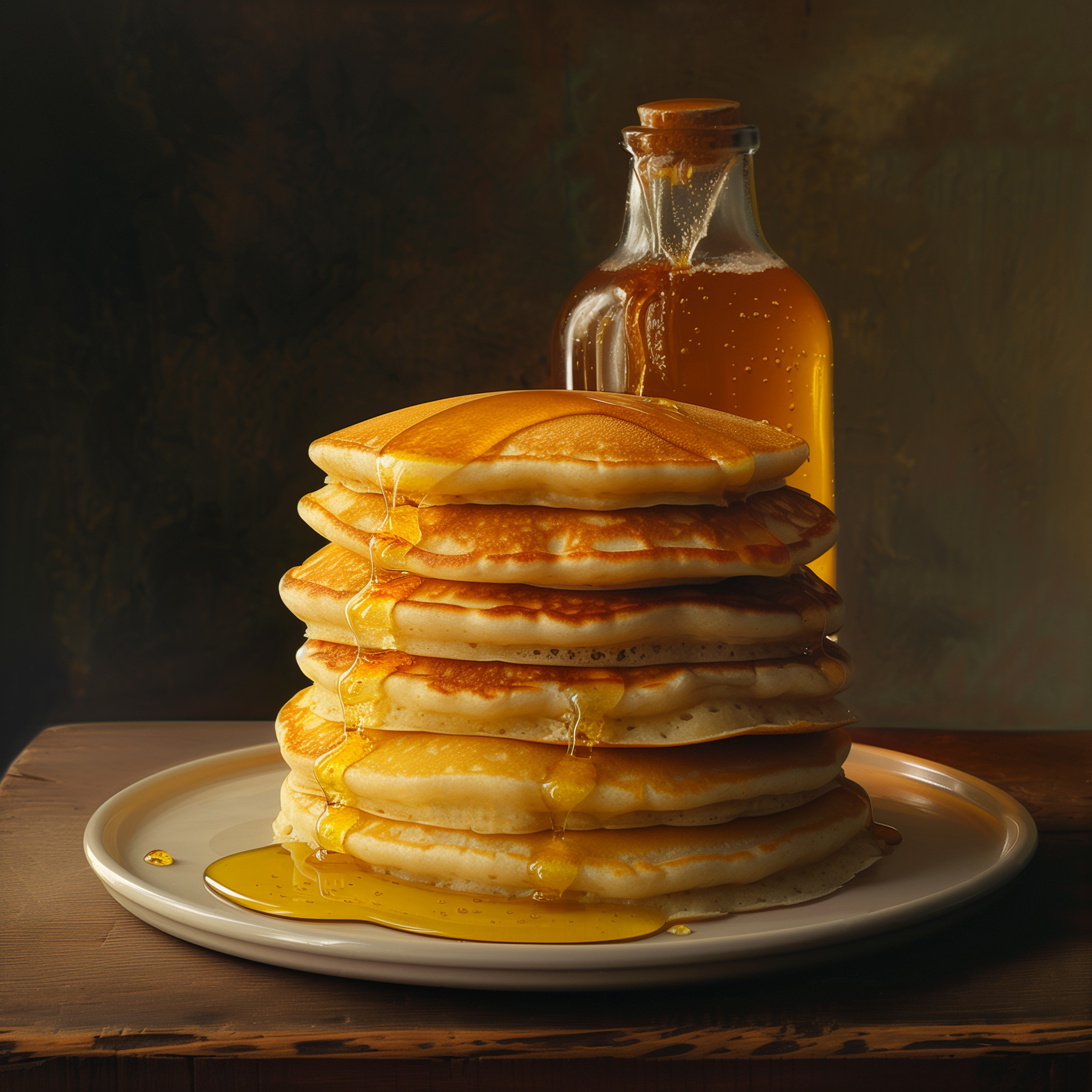 Stack of pancakes with syrup on a plate Stack of pancakes with syrup on a plate