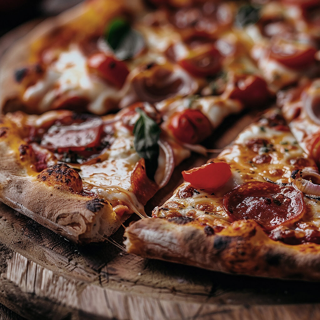 Pizza with tomatoes and cheese Pizza with tomatoes and cheese