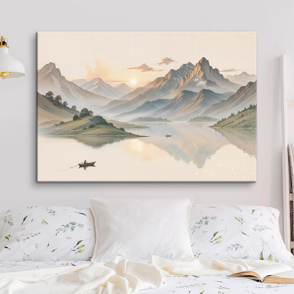 Lake with mountains and a boat