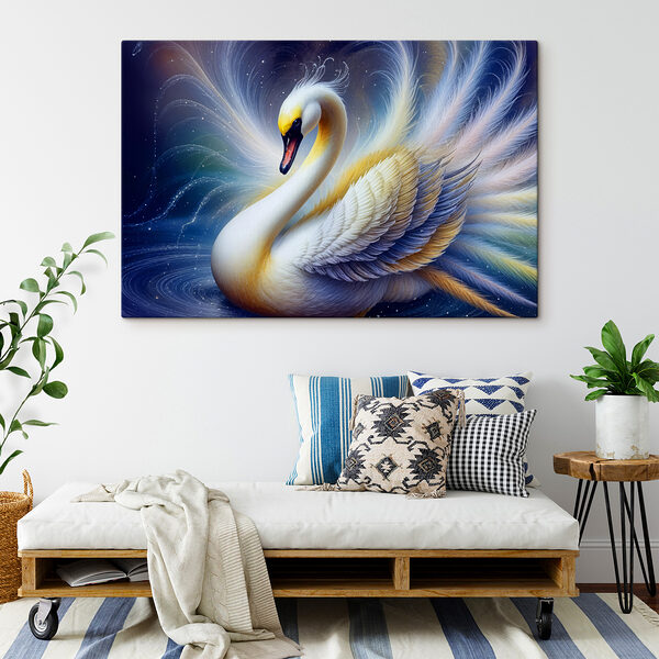Cuadros Cisne blanco con plumas amarillas y azules (SKU: s40401) Cuadros Cuadros Cisne blanco con plumas amarillas y azules (SKU: s40401)