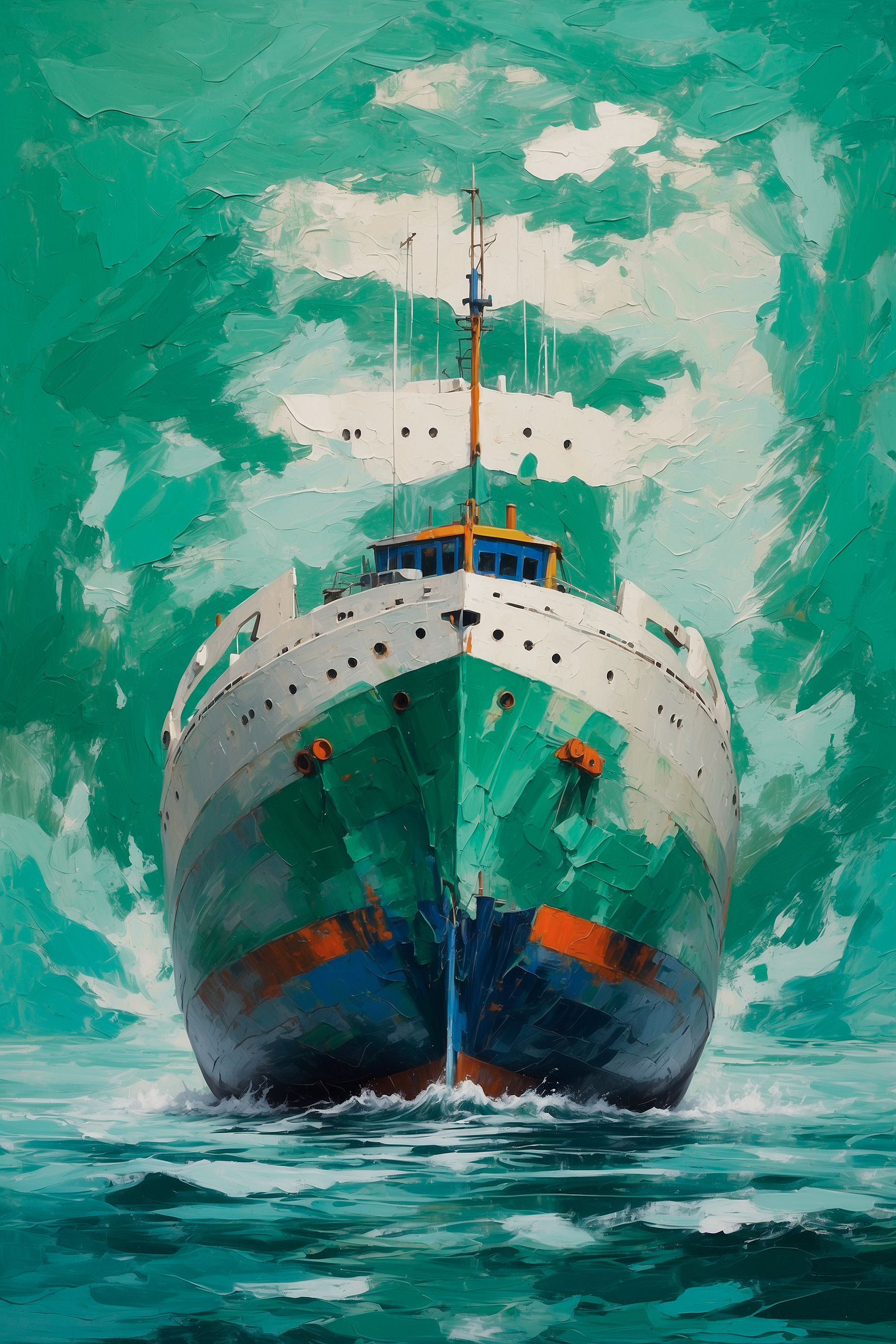 Painting of a ship in the water
