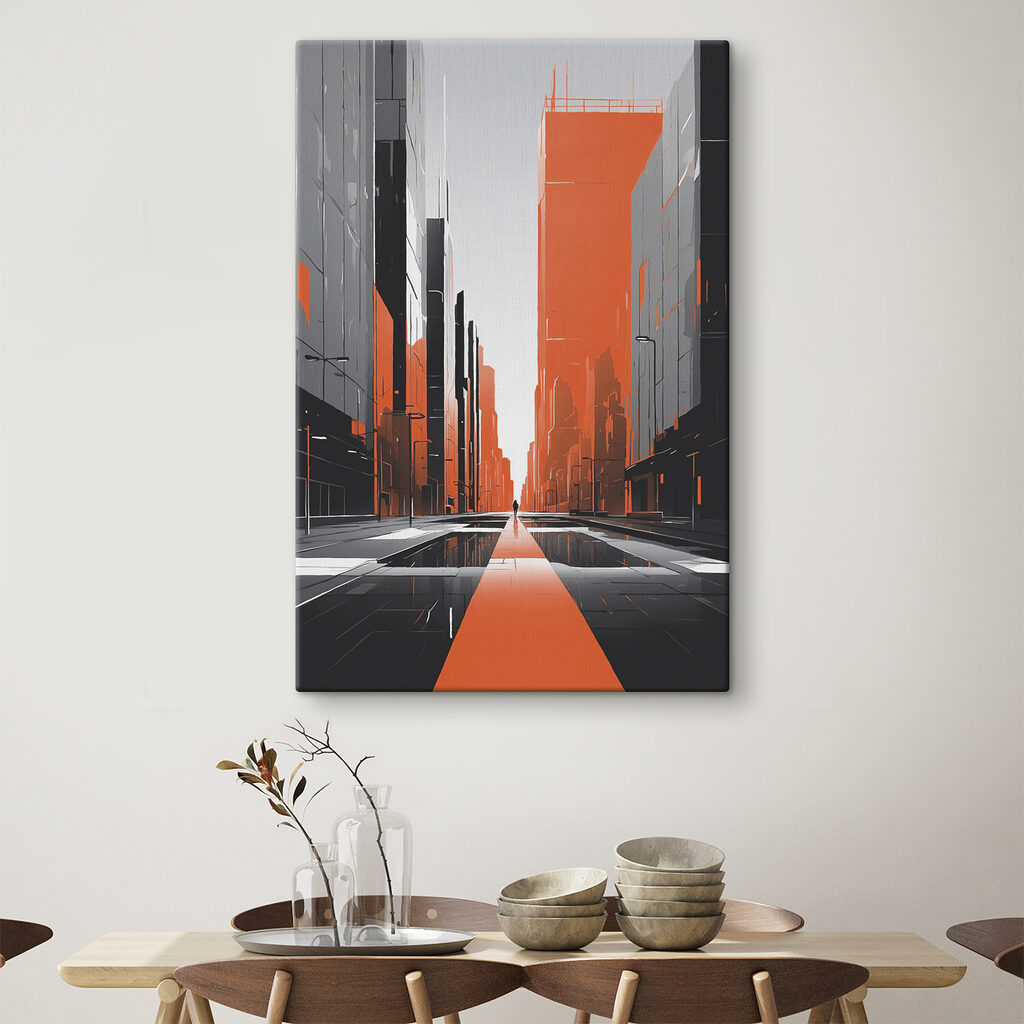 Person walking on a street with tall buildings