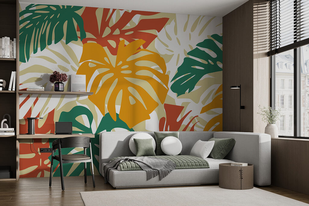 Colorful leaves on a white background