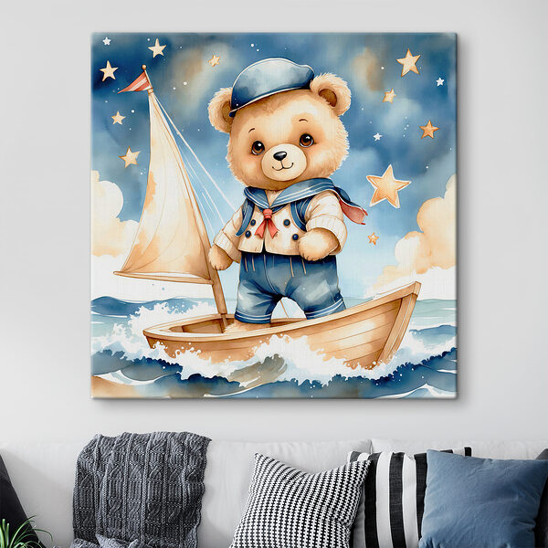 Cuadros Cuadros Osito de peluche con traje de marinero en un barco (SKU: s40429)