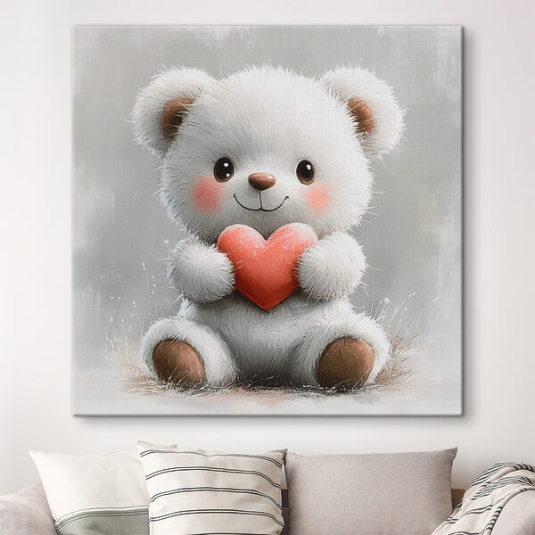 Cuadros Osito de peluche blanco que sostiene un corazón
