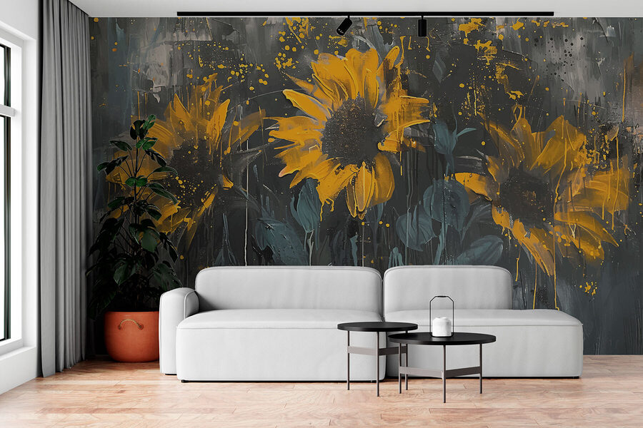 Pintura de flores amarillas