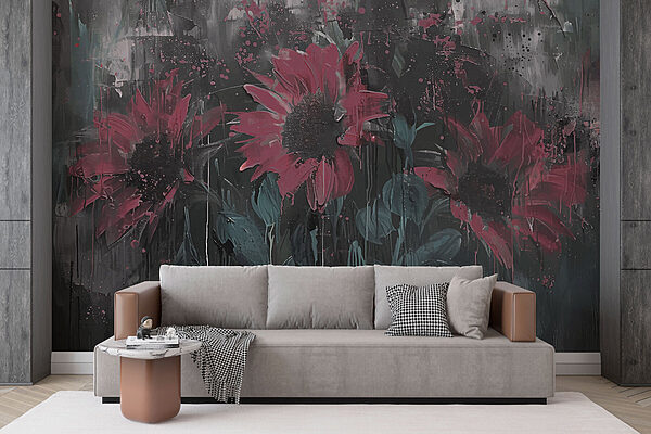 Painting of flowers on a wall