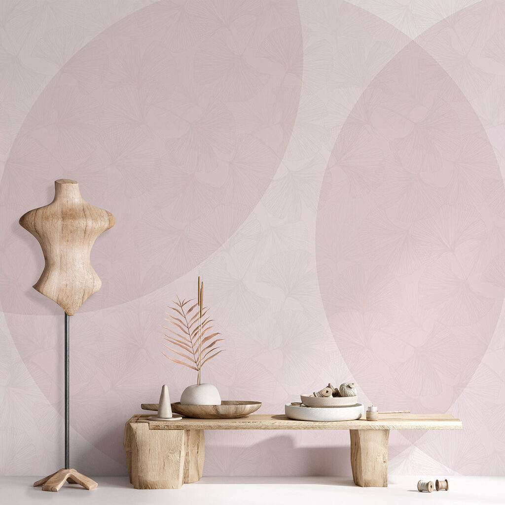 White and pink background with circles