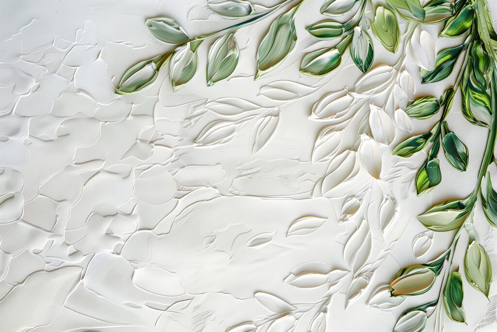 Superficie blanca con hojas verdes Superficie blanca con hojas verdes