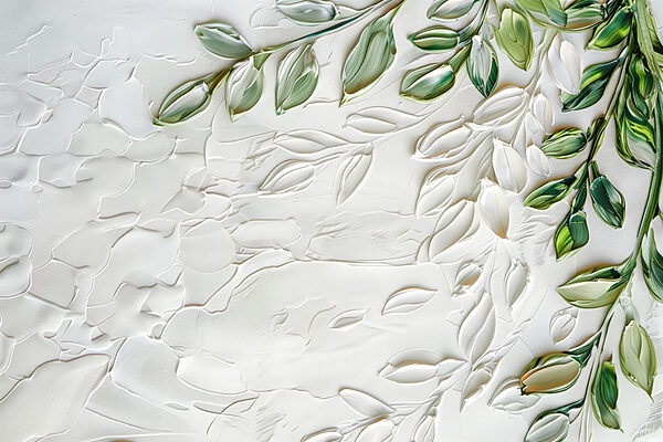 Superficie blanca con hojas verdes Superficie blanca con hojas verdes