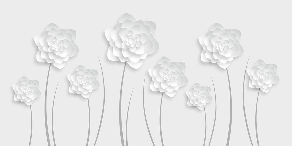 Flores de papel blanco sobre fondo blanco Flores de papel blanco sobre fondo blanco