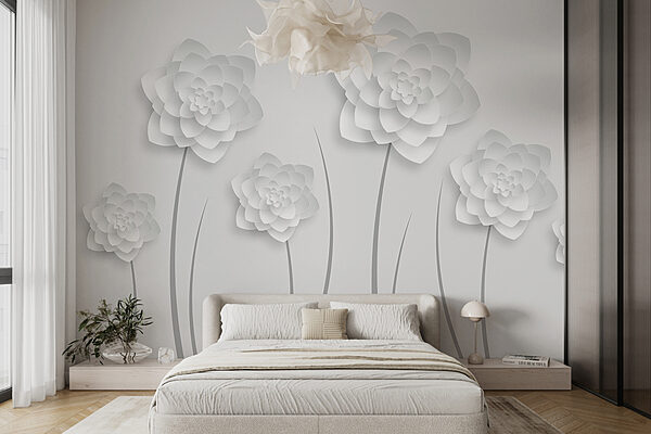 Flores de papel blanco sobre fondo blanco Flores de papel blanco sobre fondo blanco