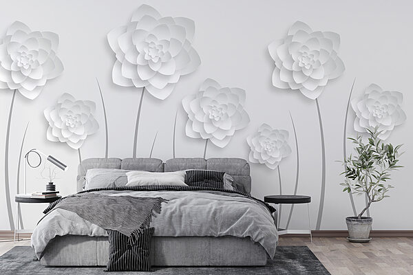 Flores de papel blanco sobre fondo blanco Flores de papel blanco sobre fondo blanco