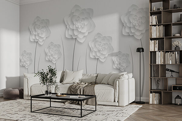 Flores de papel blanco sobre fondo blanco Flores de papel blanco sobre fondo blanco