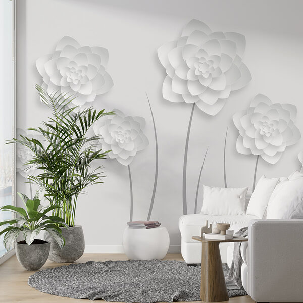 Flores de papel blanco sobre fondo blanco Flores de papel blanco sobre fondo blanco