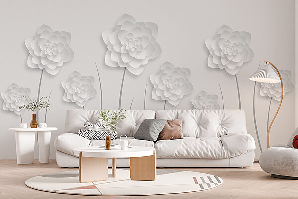 Flores de papel blanco sobre fondo blanco Flores de papel blanco sobre fondo blanco