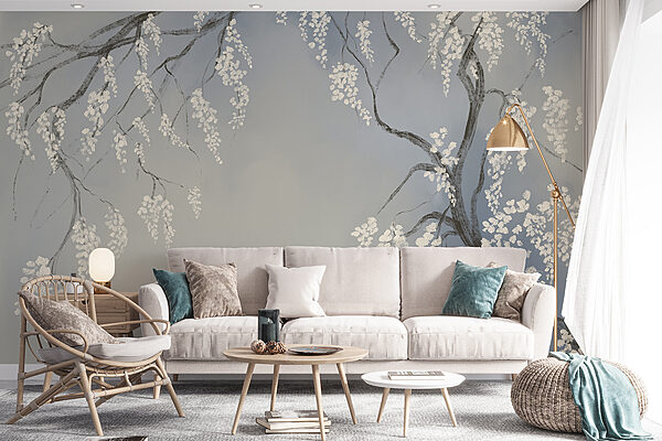 Tree branch with white flowers