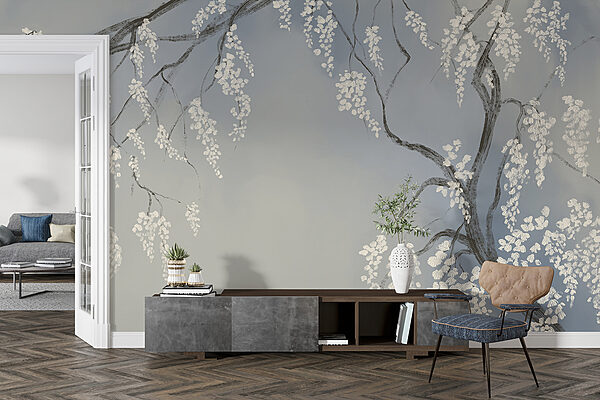 Tree branch with white flowers