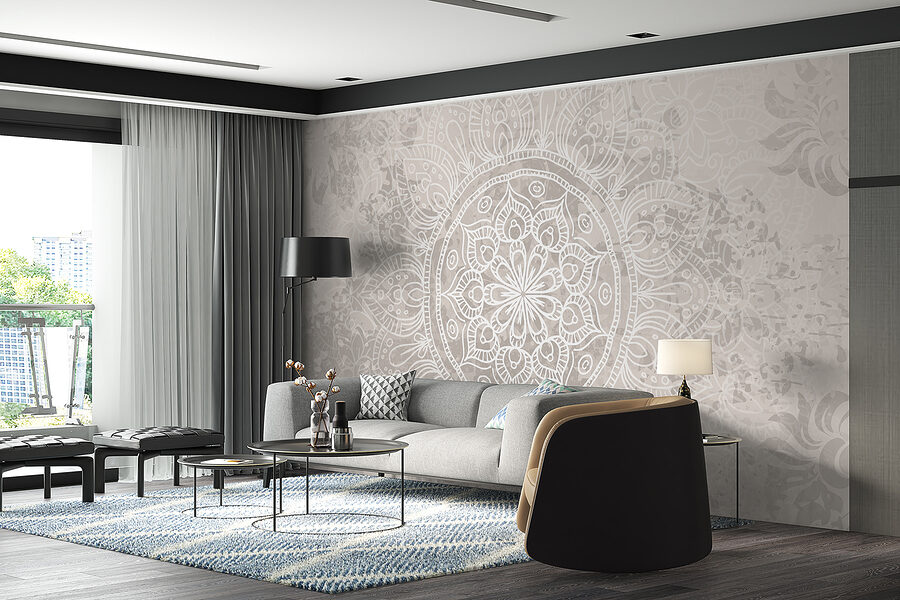 Mandala blanco y gris