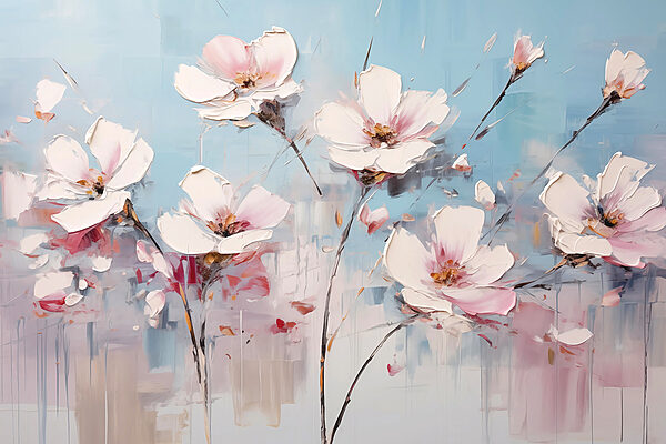Pintura de flores sobre fondo azul Pintura de flores sobre fondo azul