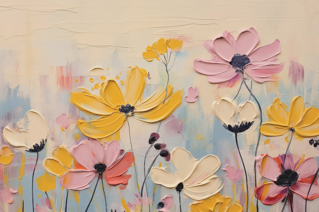 Painting of flowers on a white surface Painting of flowers on a white surface