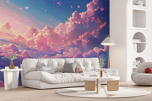 Cielo colorido con nubes y corazones Cielo colorido con nubes y corazones