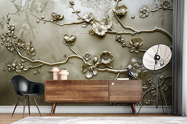 Wall with flowers and branches