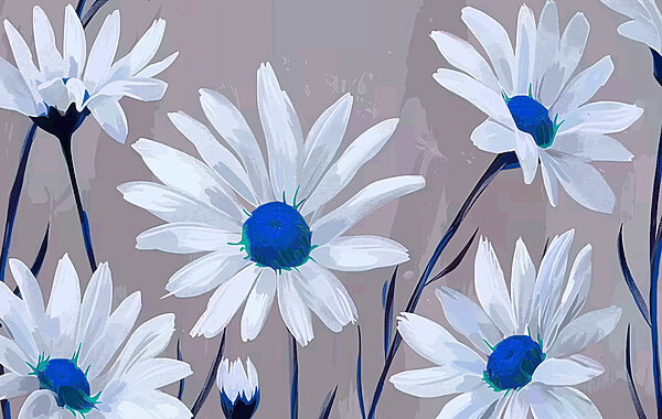 Grupo de flores blancas con centro azul Grupo de flores blancas con centro azul