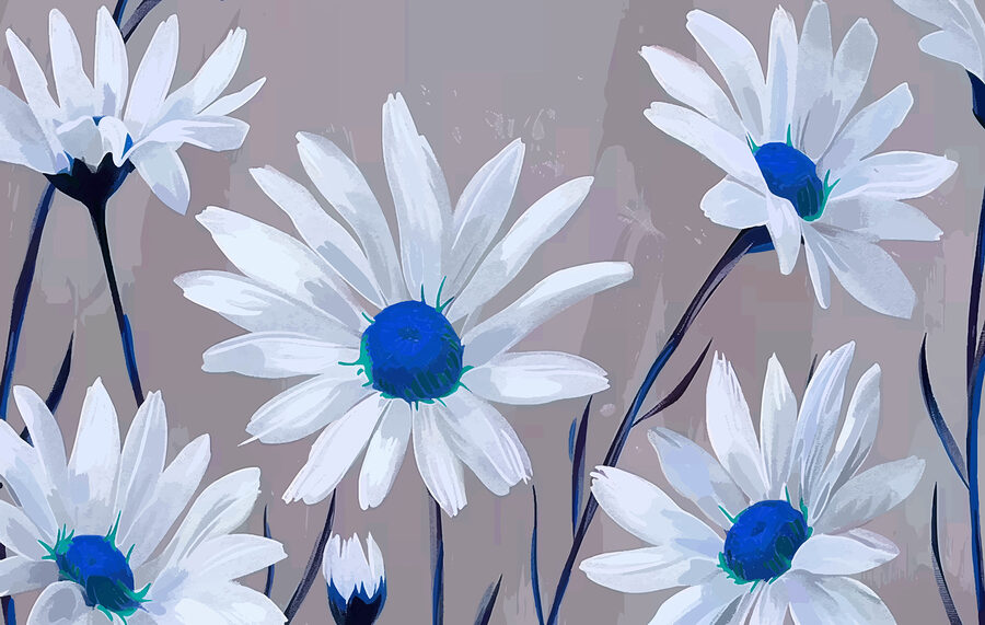 Grupo de flores blancas con centro azul