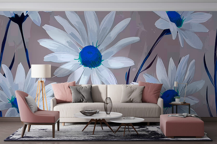 Grupo de flores blancas con centro azul