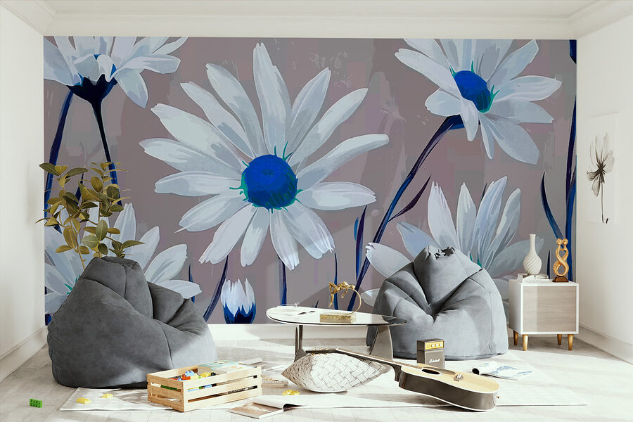 Grupo de flores blancas con centro azul