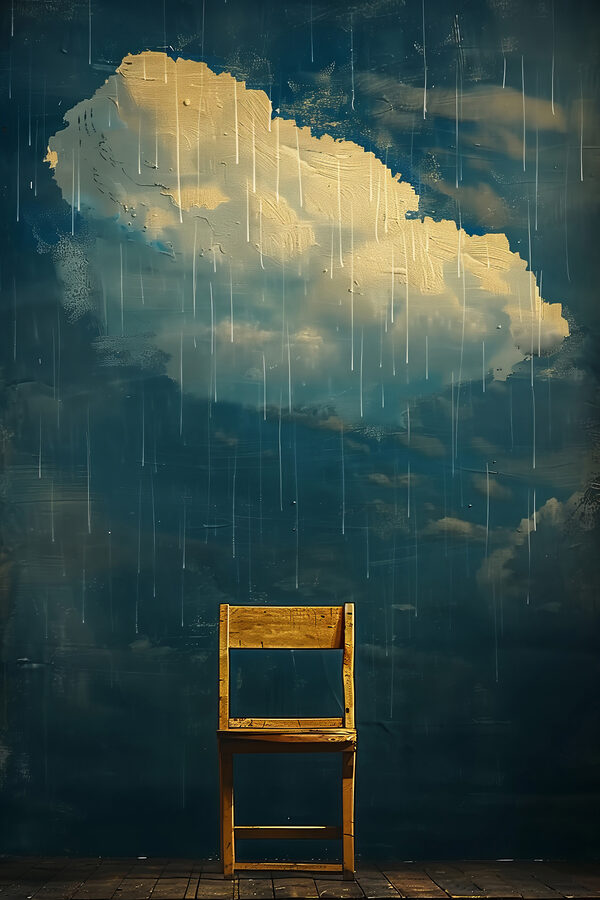 Wooden chair in the rain